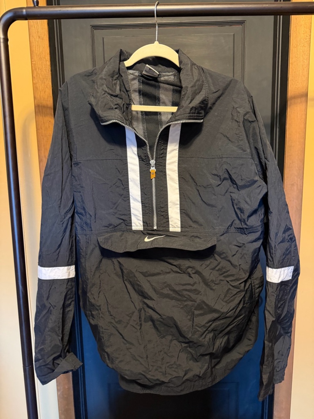 Nike Black Windbreaker Pullover Jacket with Reflective Stripes